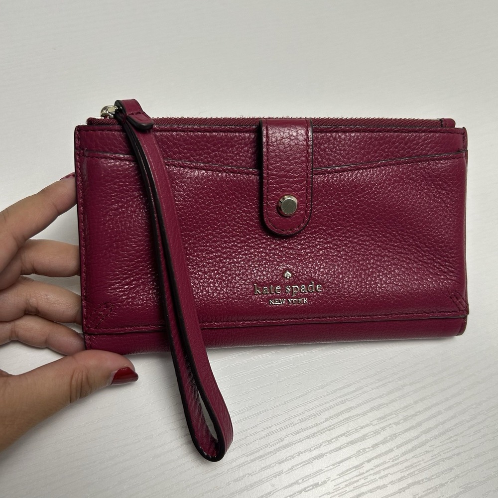 Kate Spade Jackson Medium Universal Phone Wristlet Cherrywood Pebbled Leather